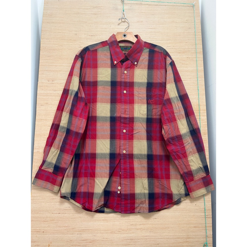 Alexander Julian Colours Mens Red Plaid Poplin Button‎ Down Shirt Large 4909